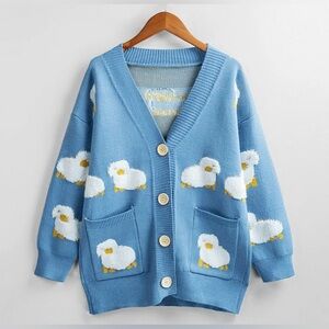 Blue Sheep Patterned Women's Sweater